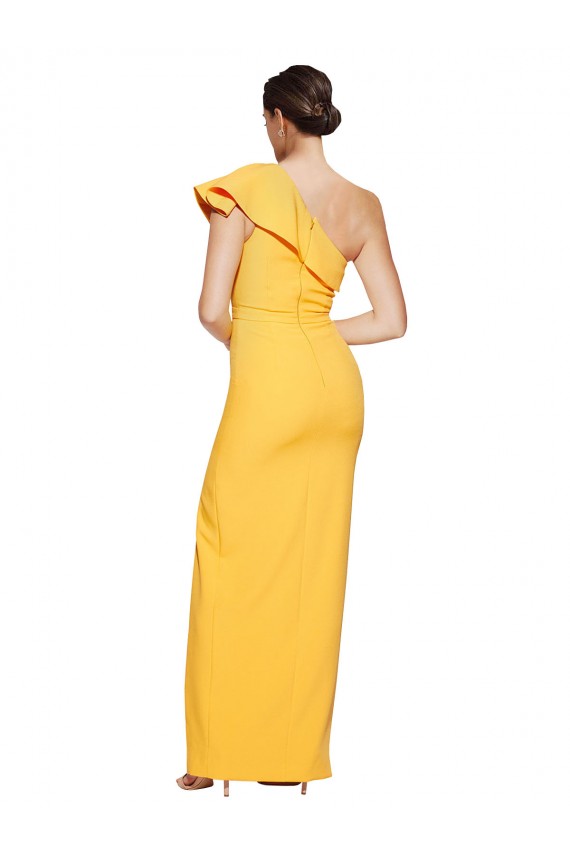 Desconto Açafrão Bainha Um Ombro Sem Mangas Comprimento Chão Vestidos de Madrinha / Vestidos de Noite / Vestidos de Festa