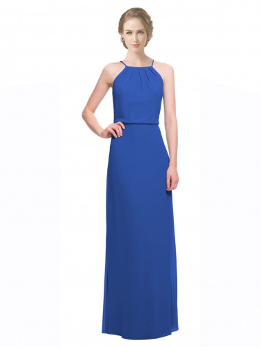 Desconto Azul 135# Linha A Alças finas Sem Mangas Comprimento Chão Vestidos de Madrinha