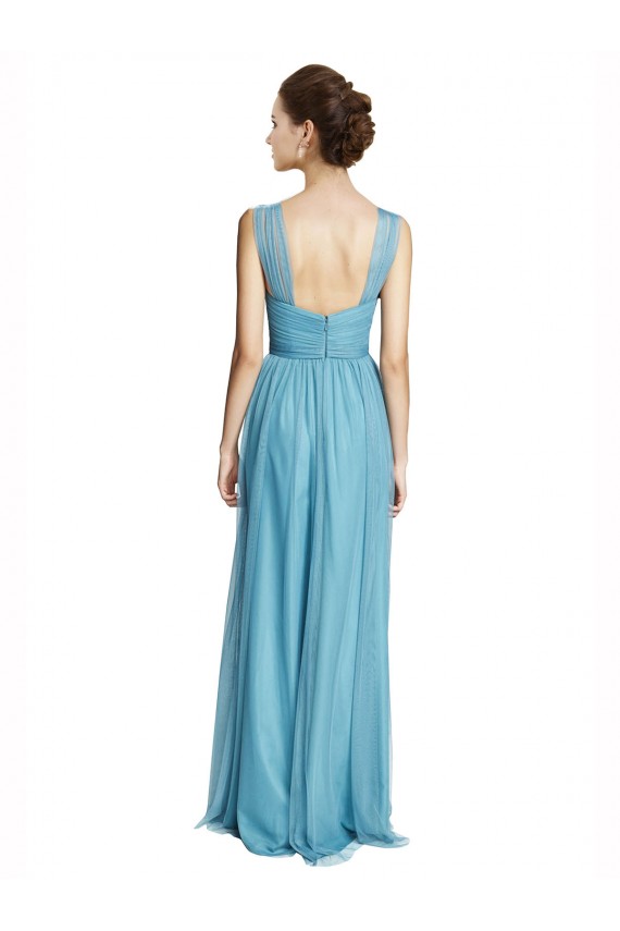 Desconto Azul Celeste Linha A Alças finas Sem Mangas Comprimento Chão Vestidos de Madrinha