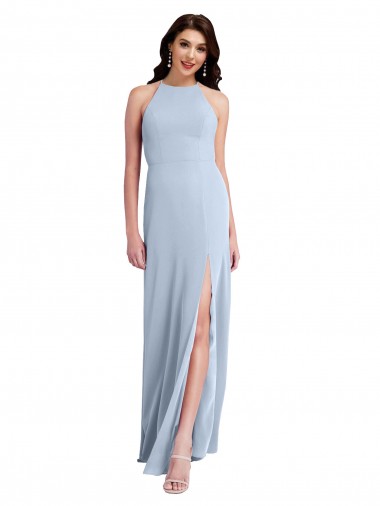 Desconto Azul Céu Claro Bainha Cabeçada Sem Mangas Comprimento Chão Vestidos de Madrinha / Vestidos de Noite / Vestidos de Festa