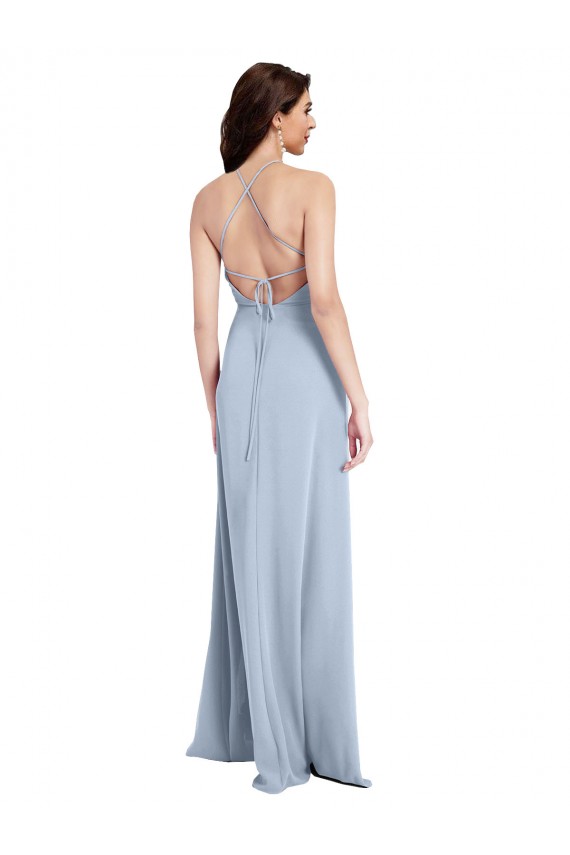 Desconto Azul Céu Claro Bainha Cabeçada Sem Mangas Comprimento Chão Vestidos de Madrinha / Vestidos de Noite / Vestidos de Festa