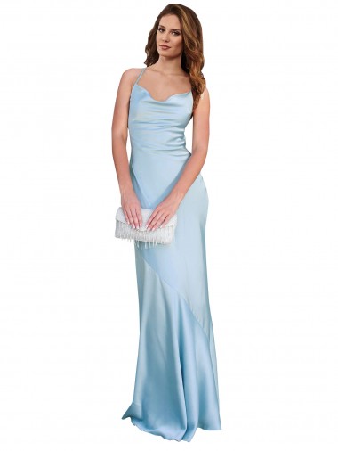 Desconto Azul Céu Claro Bainha Decote Capuz Sem Mangas Comprimento Chão Vestidos de Madrinha / Vestidos de Noite / Vestidos de Festa