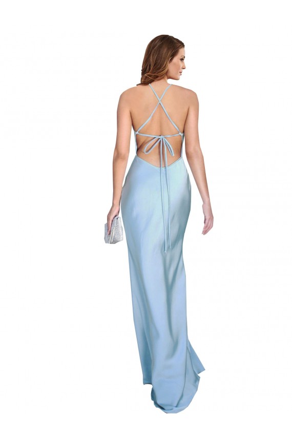 Desconto Azul Céu Claro Bainha Decote Capuz Sem Mangas Comprimento Chão Vestidos de Madrinha / Vestidos de Noite / Vestidos de Festa