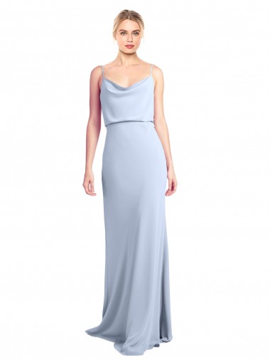 Desconto Azul Céu Claro Bainha Decote Capuz Sem Mangas Comprimento Chão Longo Vestidos de Madrinha / Vestidos de Noite / Vestidos de Festa