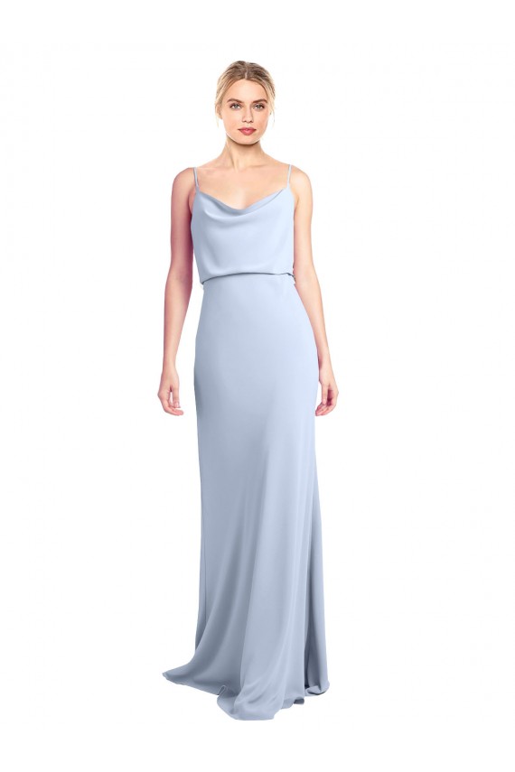 Desconto Azul Céu Claro Bainha Decote Capuz Sem Mangas Comprimento Chão Longo Vestidos de Madrinha / Vestidos de Noite / Vestidos de Festa