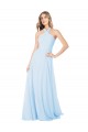 Desconto Azul Céu Claro Linha A Cabeçada Sem Mangas Comprimento Chão Chiffon Vestidos de Madrinha