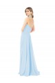 Desconto Azul Céu Claro Linha A Cabeçada Sem Mangas Comprimento Chão Chiffon Vestidos de Madrinha
