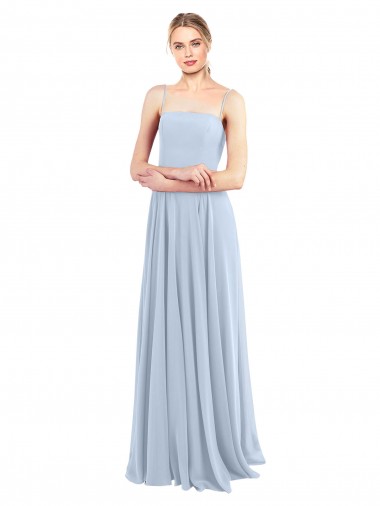 Desconto Azul Céu Claro Linha A Alças finas Sem Mangas Comprimento Chão Vestidos de Festa / Vestidos de Madrinha
