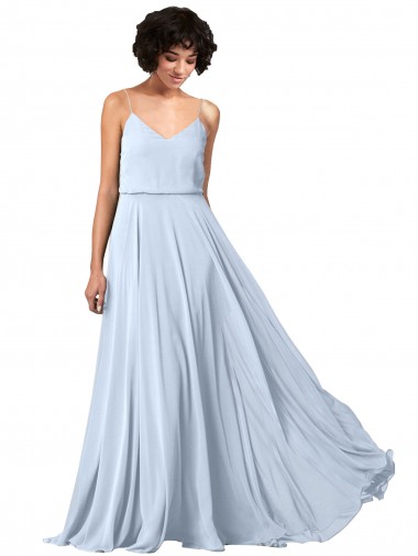 Desconto Azul Céu Claro Linha A Alças finas Sem Mangas Comprimento Chão Vestido de Festa / Vestido de Madrinha