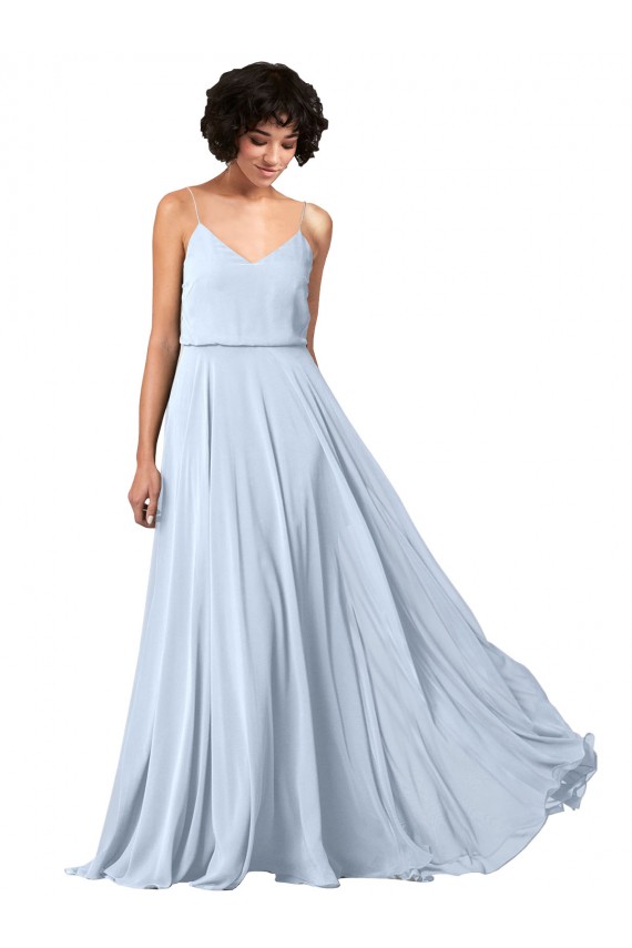 Desconto Azul Céu Claro Linha A Alças finas Sem Mangas Comprimento Chão Vestido de Festa / Vestido de Madrinha