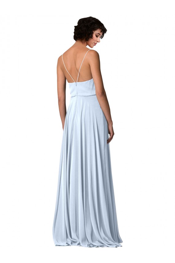 Desconto Azul Céu Claro Linha A Alças finas Sem Mangas Comprimento Chão Vestido de Festa / Vestido de Madrinha