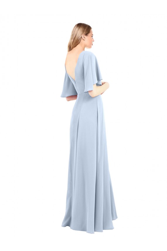 Desconto Azul Céu Claro Linha A Decote V Mangas Esvoaçantes Comprimento Chão Vestidos de Madrinha