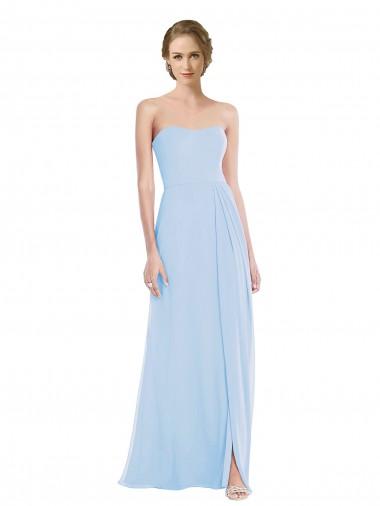 Desconto Azul Céu Claro Linha A Amor Sem Mangas Comprimento Chão Vestido de Madrinha / Vestido de Festa