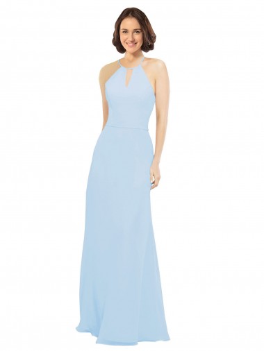 Desconto Azul Céu Claro Linha A Cabeçada Sem Mangas Comprimento Chão Vestido de Madrinha / Vestido de Baile