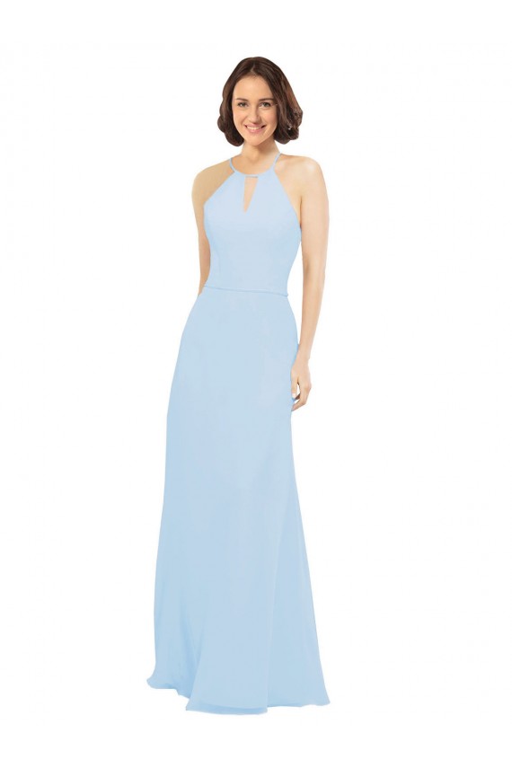 Desconto Azul Céu Claro Linha A Cabeçada Sem Mangas Comprimento Chão Vestido de Madrinha / Vestido de Baile