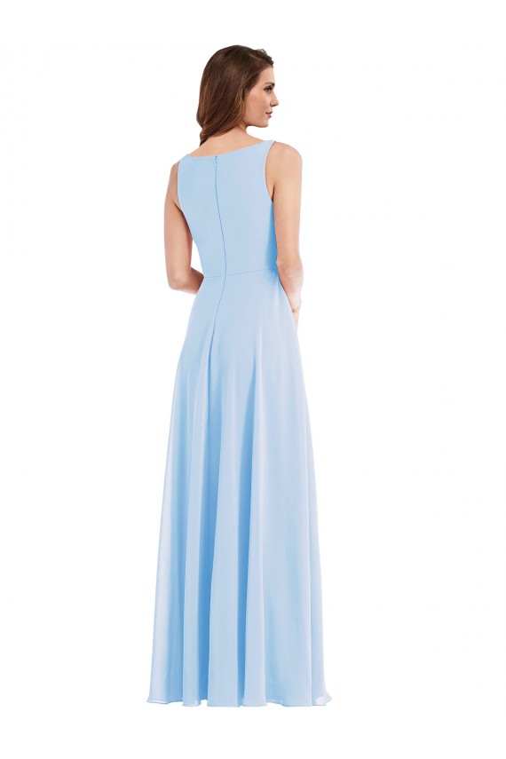 Desconto Azul Céu Claro Linha A Decote V Sem Mangas Comprimento Chão Vestido de Madrinha