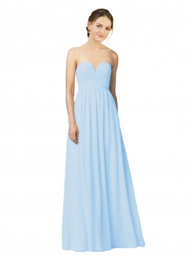 Desconto Azul Céu Claro Linha A Amor Sem Mangas Comprimento Chão Vestidos de Madrinha