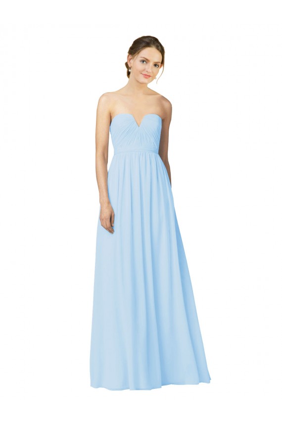 Desconto Azul Céu Claro Linha A Amor Sem Mangas Comprimento Chão Vestidos de Madrinha