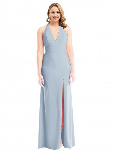 Desconto Azul Céu Claro Trombeta Cabeçada Sem Mangas Comprimento Chão Vestidos de Madrinha / Vestidos de Festa