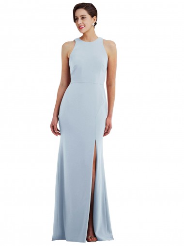 Desconto Azul Céu Claro Trombeta Cabeçada Sem Mangas Comprimento Chão Longo Vestidos de Madrinha / Vestidos de Noite / Vestidos de Festa