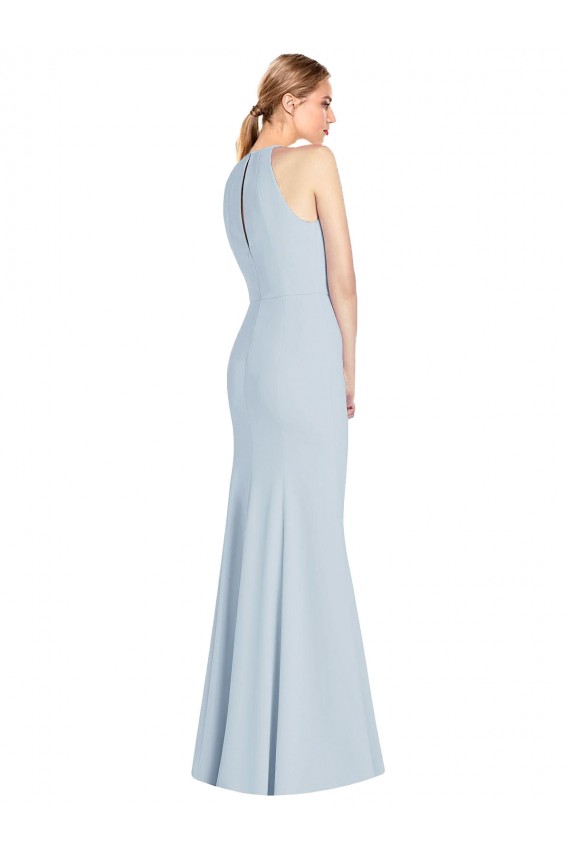 Desconto Azul Céu Claro Trombeta Cabeçada Sem Mangas Comprimento Chão Longo Vestidos de Madrinha / Vestidos de Festa