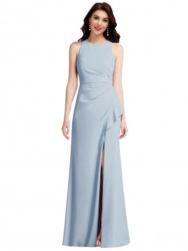 Desconto Azul Céu Claro Trombeta Cabeçada Sem Mangas Comprimento Chão Crepe Esticado Vestidos de Madrinha / Vestidos de Festa
