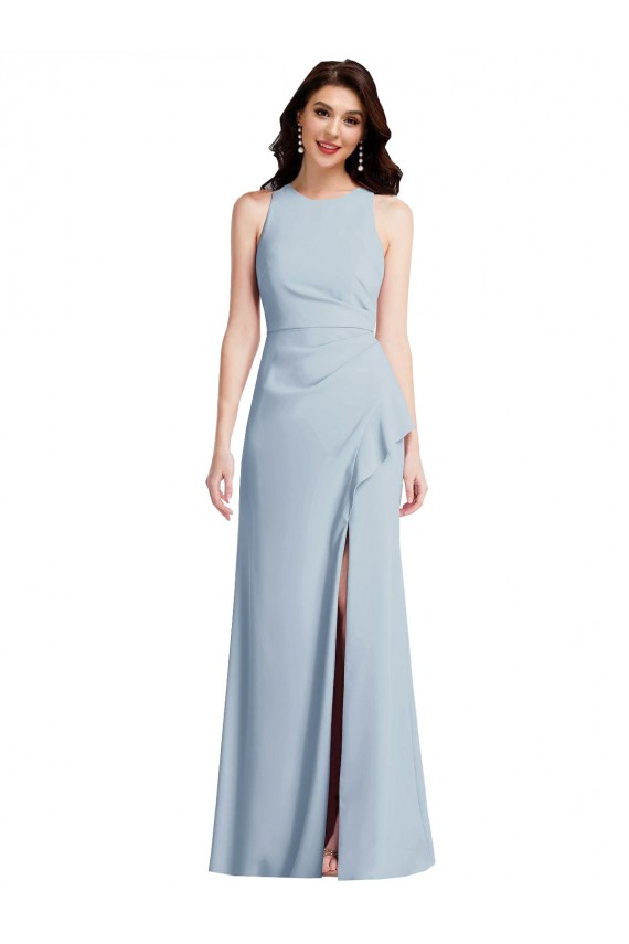Desconto Azul Céu Claro Trombeta Cabeçada Sem Mangas Comprimento Chão Crepe Esticado Vestidos de Madrinha / Vestidos de Festa