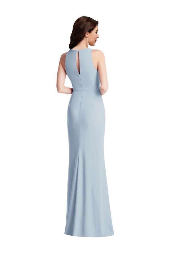Desconto Azul Céu Claro Trombeta Cabeçada Sem Mangas Comprimento Chão Crepe Esticado Vestidos de Madrinha / Vestidos de Festa