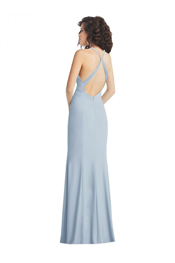 Desconto Azul Céu Claro Trombeta Cabeçada Sem Mangas Comprimento Chão Vestidos de Madrinha / Vestidos de Noite / Vestidos de Festa