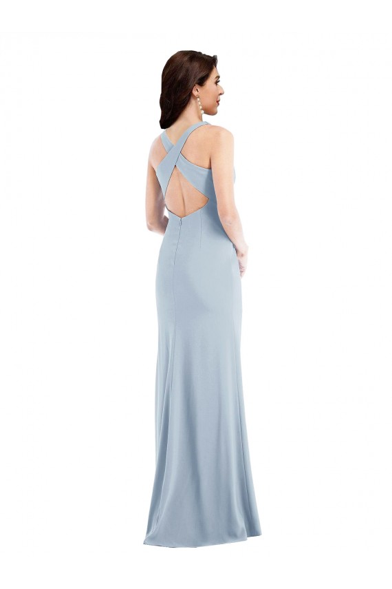 Desconto Azul Céu Claro Trombeta Decote V Sem Mangas Comprimento Chão Longo Vestidos de Madrinha / Vestidos de Festa