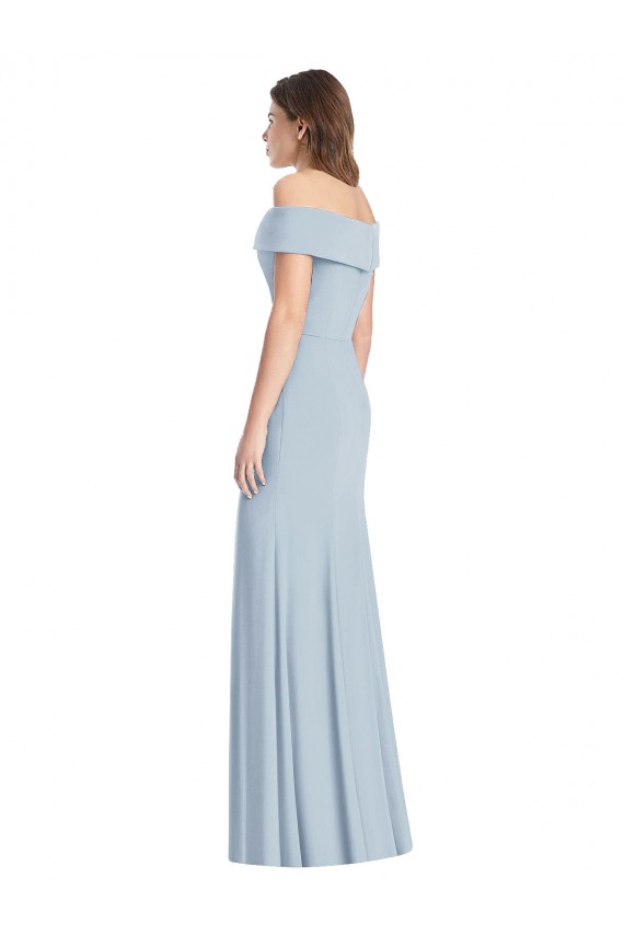 Desconto Azul Céu Claro Trombeta Fora do Ombro Sem Mangas Comprimento Chão Longo Vestidos de Madrinha / Vestidos de Festa