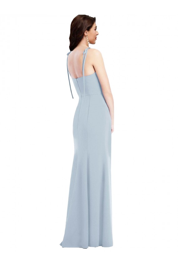 Desconto Azul Céu Claro Trombeta Sem alças Sem Mangas Comprimento Chão Vestidos de Madrinha / Vestidos de Festa