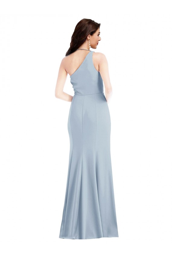 Desconto Azul Céu Claro Trombeta Um Ombro Sem Mangas Comprimento Chão Longo Vestidos de Madrinha / Vestidos de Festa