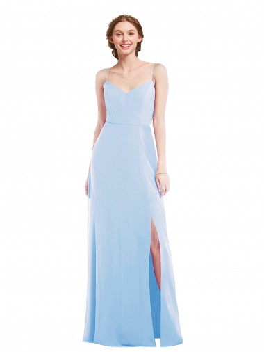 Desconto Azul Céu Claro Linha A Alças finas Sem Mangas Comprimento Chão Vestidos de Madrinha / Vestidos de Noite