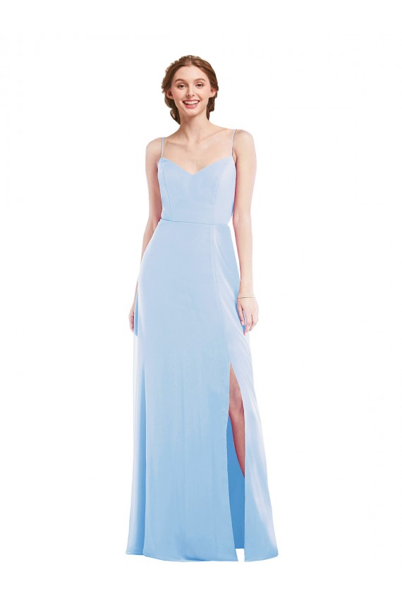 Desconto Azul Céu Claro Linha A Alças finas Sem Mangas Comprimento Chão Vestidos de Madrinha / Vestidos de Noite