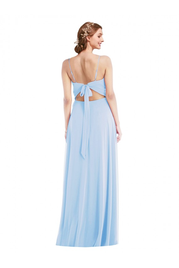 Desconto Azul Céu Claro Linha A Alças finas Sem Mangas Comprimento Chão Vestidos de Madrinha / Vestidos de Noite