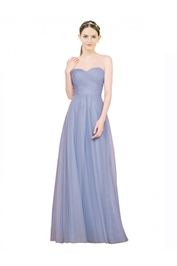 Desconto Azul Céu Claro Linha A Amor Sem Mangas Comprimento Chão Longo Vestidos de Madrinha