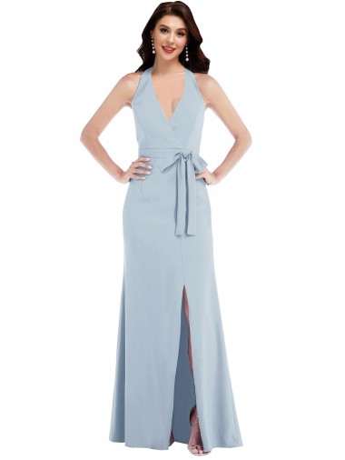 Desconto Azul Céu Claro Linha A Cabeçada Sem Mangas Comprimento Chão Vestidos de Madrinha / Vestidos de Noite / Vestidos de Festa