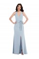 Desconto Azul Céu Claro Linha A Cabeçada Sem Mangas Comprimento Chão Vestidos de Madrinha / Vestidos de Noite / Vestidos de Festa