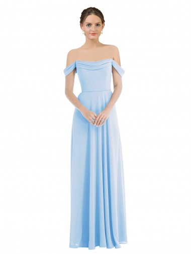 Desconto Azul Céu Claro Linha A Fora do Ombro Sem Mangas Comprimento Chão Vestidos de Madrinha / Vestidos de Noite