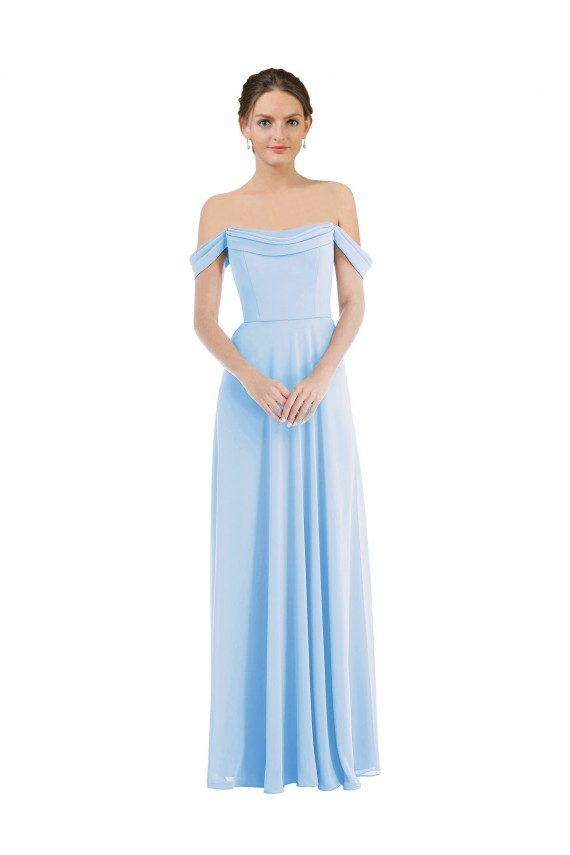 Desconto Azul Céu Claro Linha A Fora do Ombro Sem Mangas Comprimento Chão Vestidos de Madrinha / Vestidos de Noite