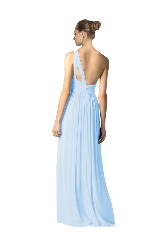 Desconto Azul Céu Claro Linha A Um Ombro Sem Mangas Comprimento Chão Vestidos de Madrinha