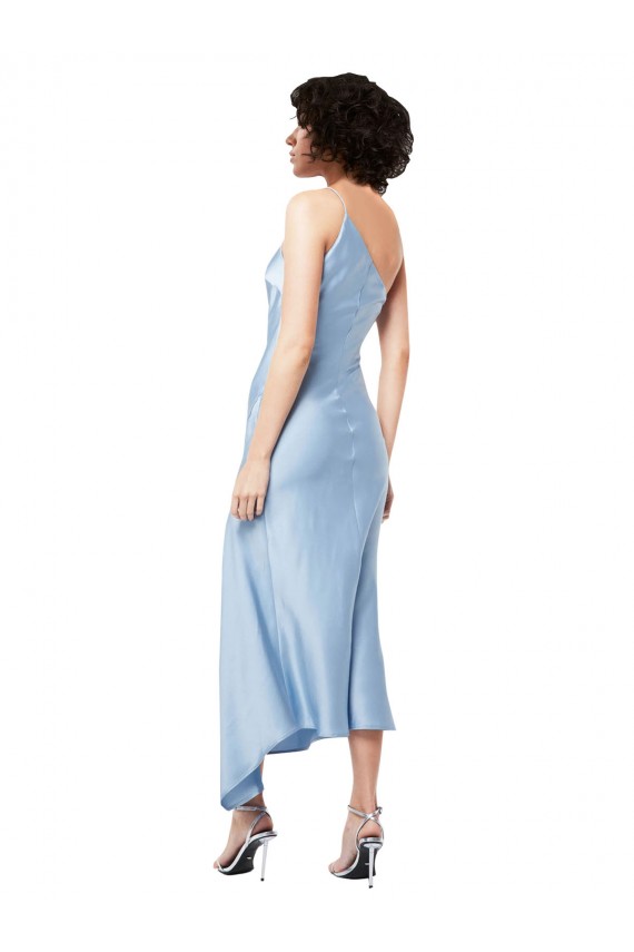 Desconto Azul Céu Claro Linha A Um Ombro Sem Mangas Comprimento Midi Vestidos de Madrinha / Vestidos de Noite / Vestidos de Festa
