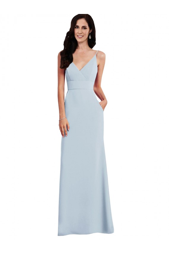 Desconto Azul Céu Claro Trombeta Alças finas Sem Mangas Comprimento Chão Vestidos de Madrinha / Vestidos de Festa