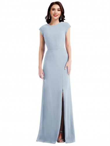 Desconto Azul Céu Claro Trombeta Mangas Curtas Comprimento Chão Vestidos de Madrinha / Vestidos de Noite / Vestidos de Festa