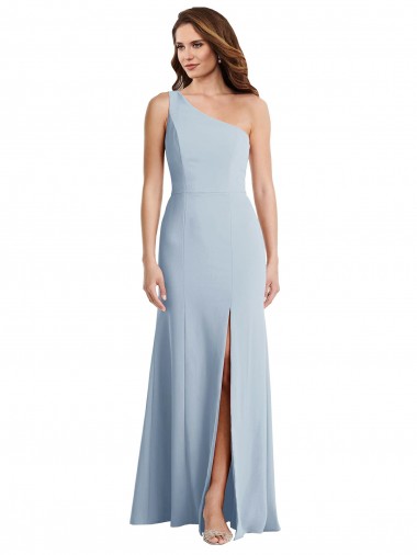 Desconto Azul Céu Claro Trombeta Um Ombro Sem Mangas Comprimento Chão Vestidos de Madrinha / Vestidos de Noite / Vestidos de Festa