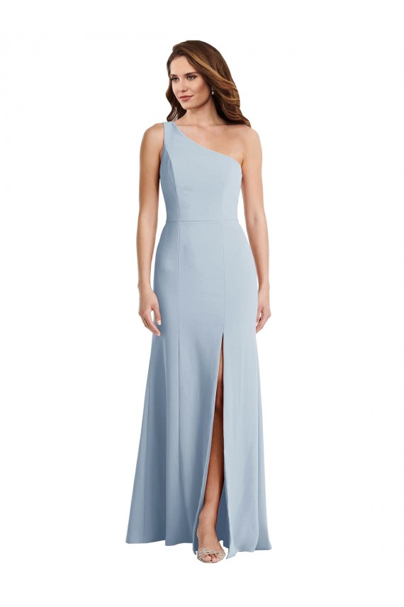 Desconto Azul Céu Claro Trombeta Um Ombro Sem Mangas Comprimento Chão Vestidos de Madrinha / Vestidos de Noite / Vestidos de Festa