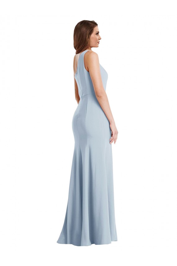Desconto Azul Céu Claro Trombeta Um Ombro Sem Mangas Comprimento Chão Vestidos de Madrinha / Vestidos de Noite / Vestidos de Festa