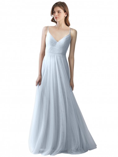 Desconto Azul Céu Claro Linha A Alças finas Sem Mangas Comprimento Chão Longo Vestidos de Festa / Vestidos de Madrinha