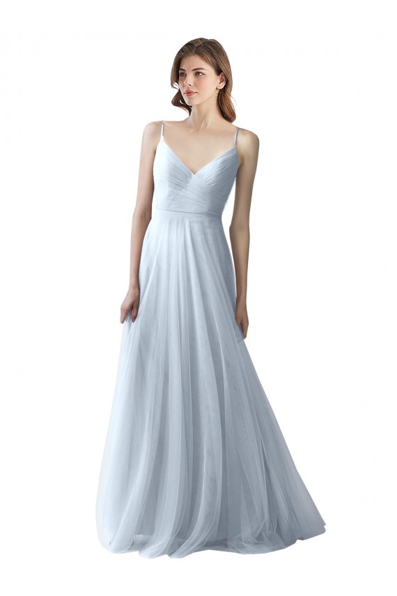 Desconto Azul Céu Claro Linha A Alças finas Sem Mangas Comprimento Chão Longo Vestidos de Festa / Vestidos de Madrinha